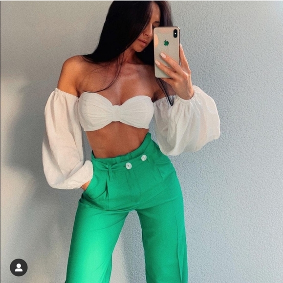 Zara* belted wide leg green pants bloggers fav - Picture 4 of 15